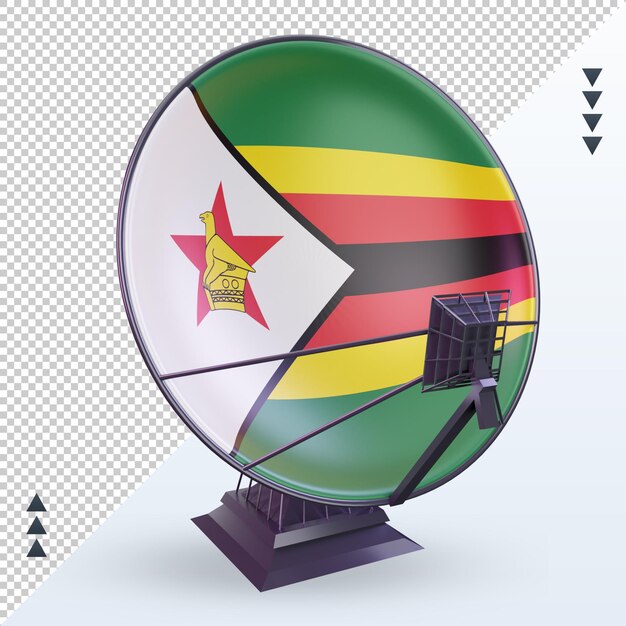 PSD vista frontal de representación de la bandera de zimbabwe por satélite 3d