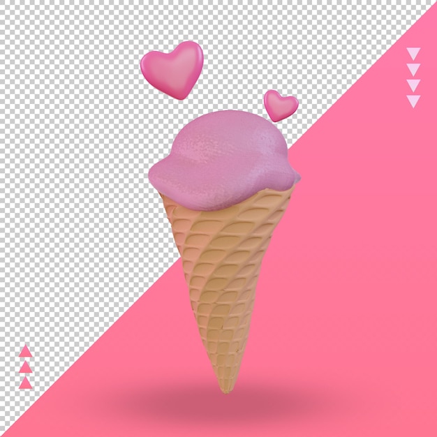 Vista frontal de la representación del icono del helado del día de San Valentín 3d