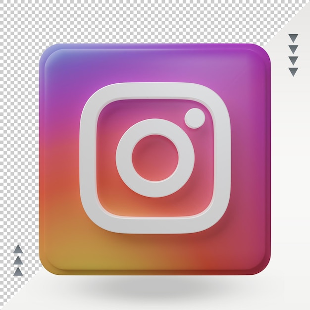 Vista frontal de la representación del icono de Instagram de las redes sociales 3d