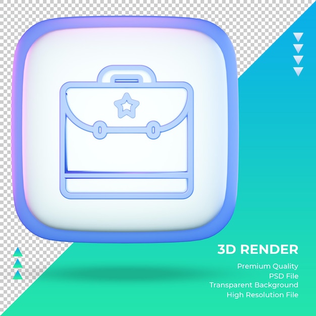 Vista frontal de representación de signo de cartera universitaria de icono 3D