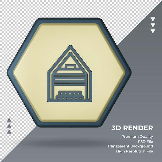 PSD vista frontal de la representación de signo de fábrica de almacén de icono 3d