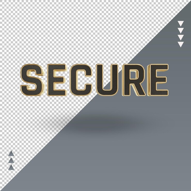 PSD vista frontal de representación de texto en oro negro seguro 3d