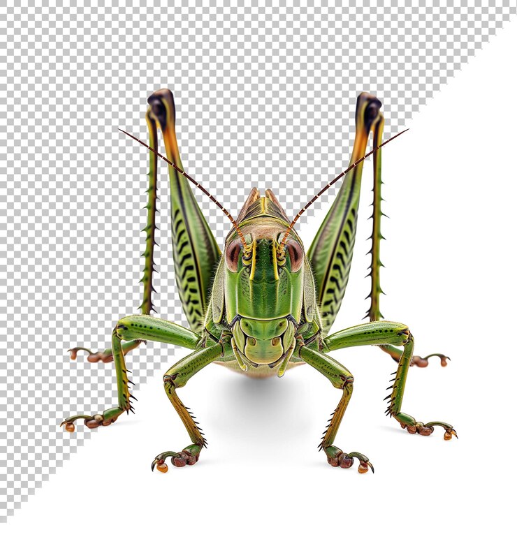 PSD vista frontal de un saltamontes en un fondo aislado