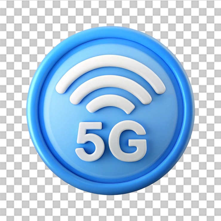 PSD vista frontal de la señal de la red de internet 5g aislada en un fondo transparente