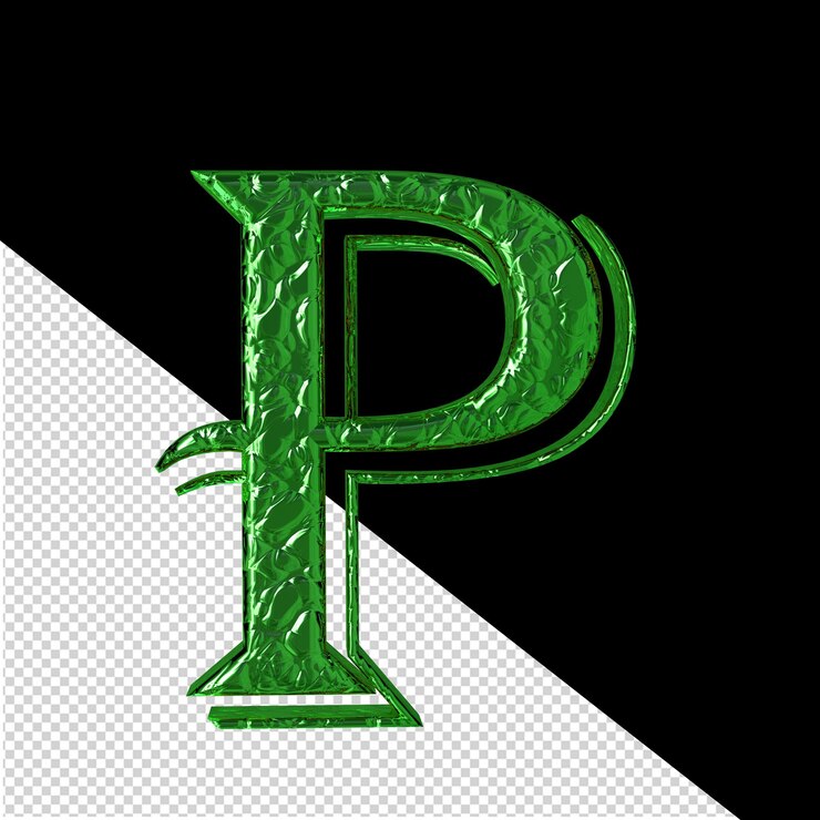 PSD vista frontal del símbolo verde estriadoletra p