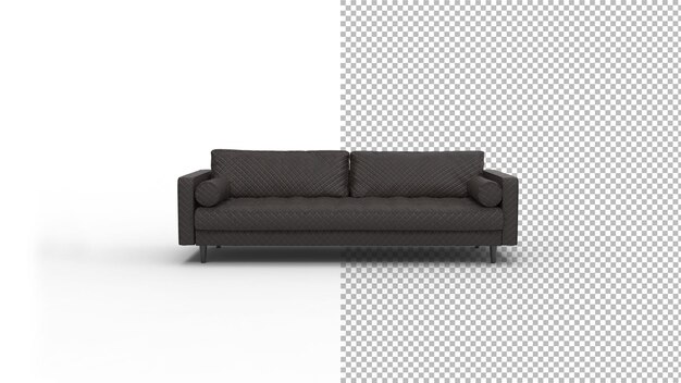 Vista frontal del sofá de cuero con sombra 3d render