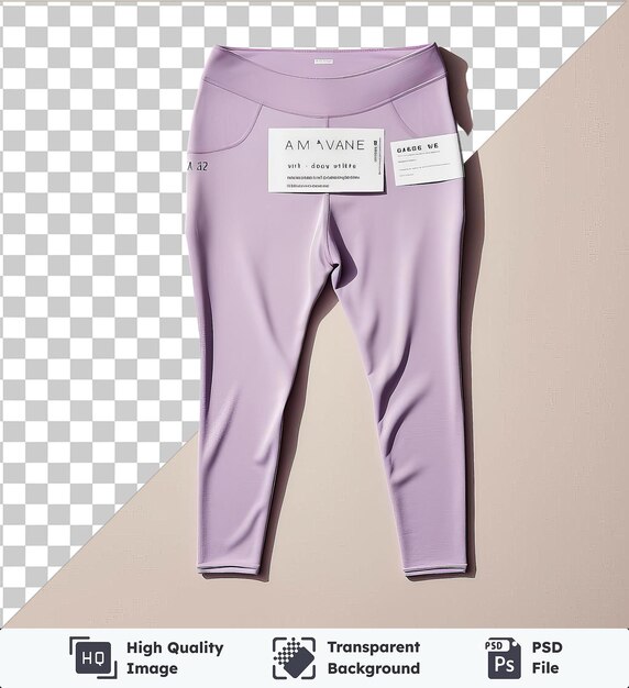 PSD vista frontal transparente capturar un par de leggings lavanda spandex material tela etiqueta nombre de marca nombre de marca