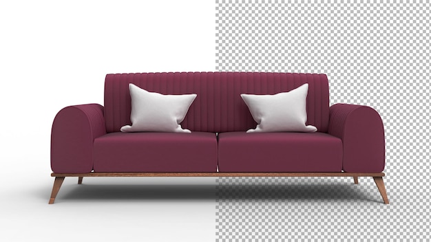 Vista frontale del divano Memo con rendering 3d ombra