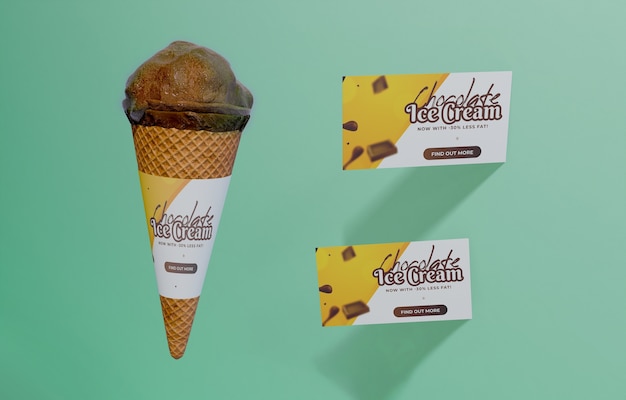 Vista frontale del gelato al cioccolato in cono