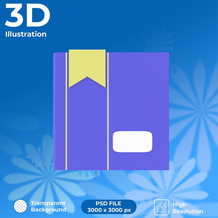 PSD vista frontale del libro di rendering 3d