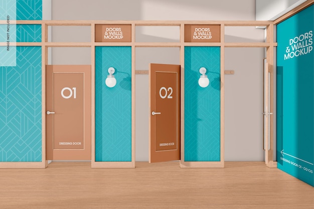 Vista frontale del mockup delle porte del guardaroba