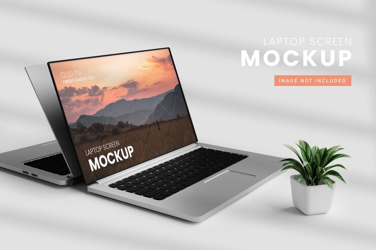 Vista frontale del mockup dello schermo del laptop nel rendering 3D