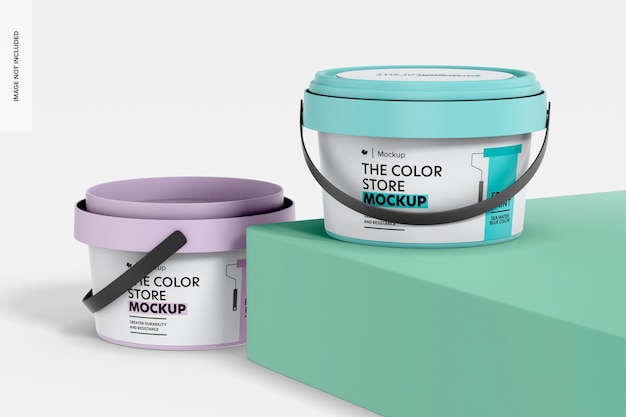 Vista frontale del mockup di contenitori in plastica da 350 ml
