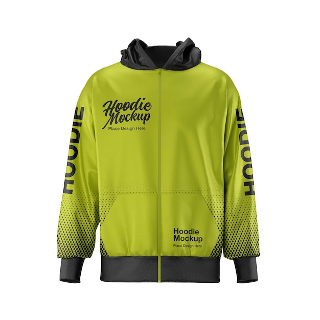 Vista frontale del mockup di felpa con cappuccio