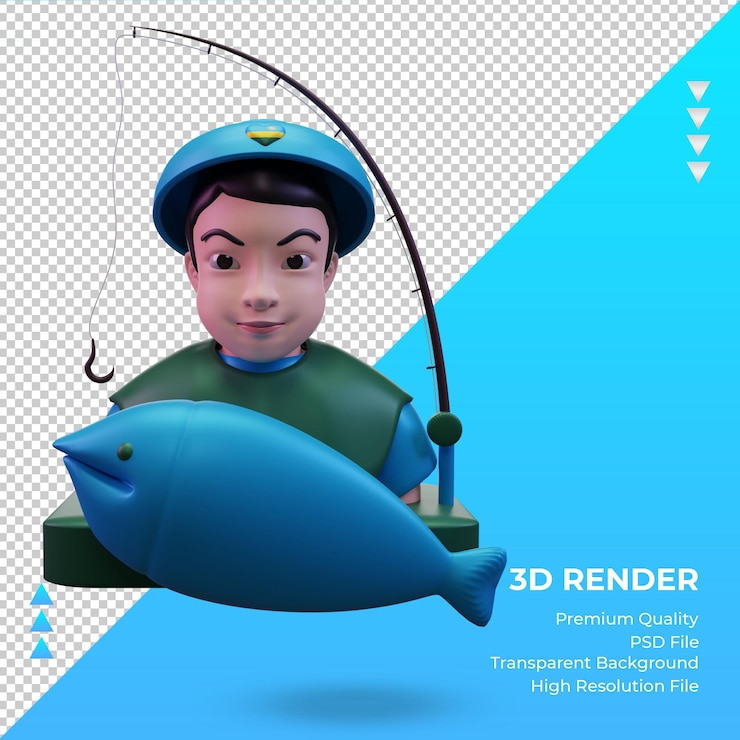 PSD vista frontale del rendering della bandiera del pescatore 3d del ruanda