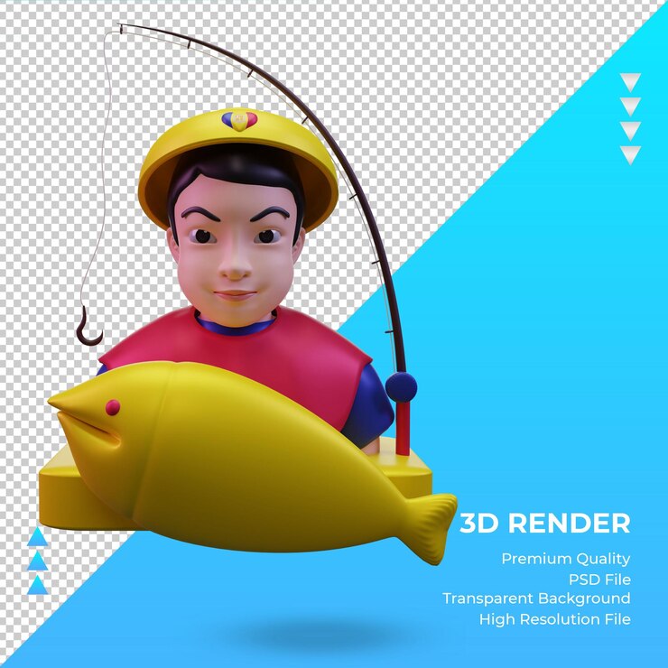 PSD vista frontale del rendering della bandiera del pescatore 3d di andorra