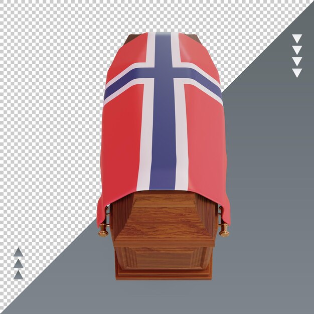Vista frontale del rendering della bandiera della Norvegia della bara 3d