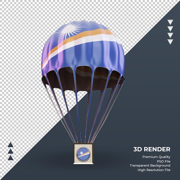 Vista frontale del rendering della bandiera delle Isole Marshall del paracadute 3D