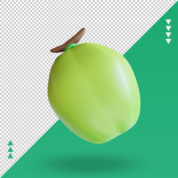 Vista frontale del rendering della noce di cocco dei frutti 3d