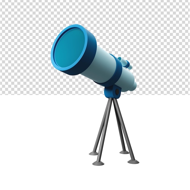 Vista frontale dell'illustrazione 3d del telescopio isolata su sfondo bianco