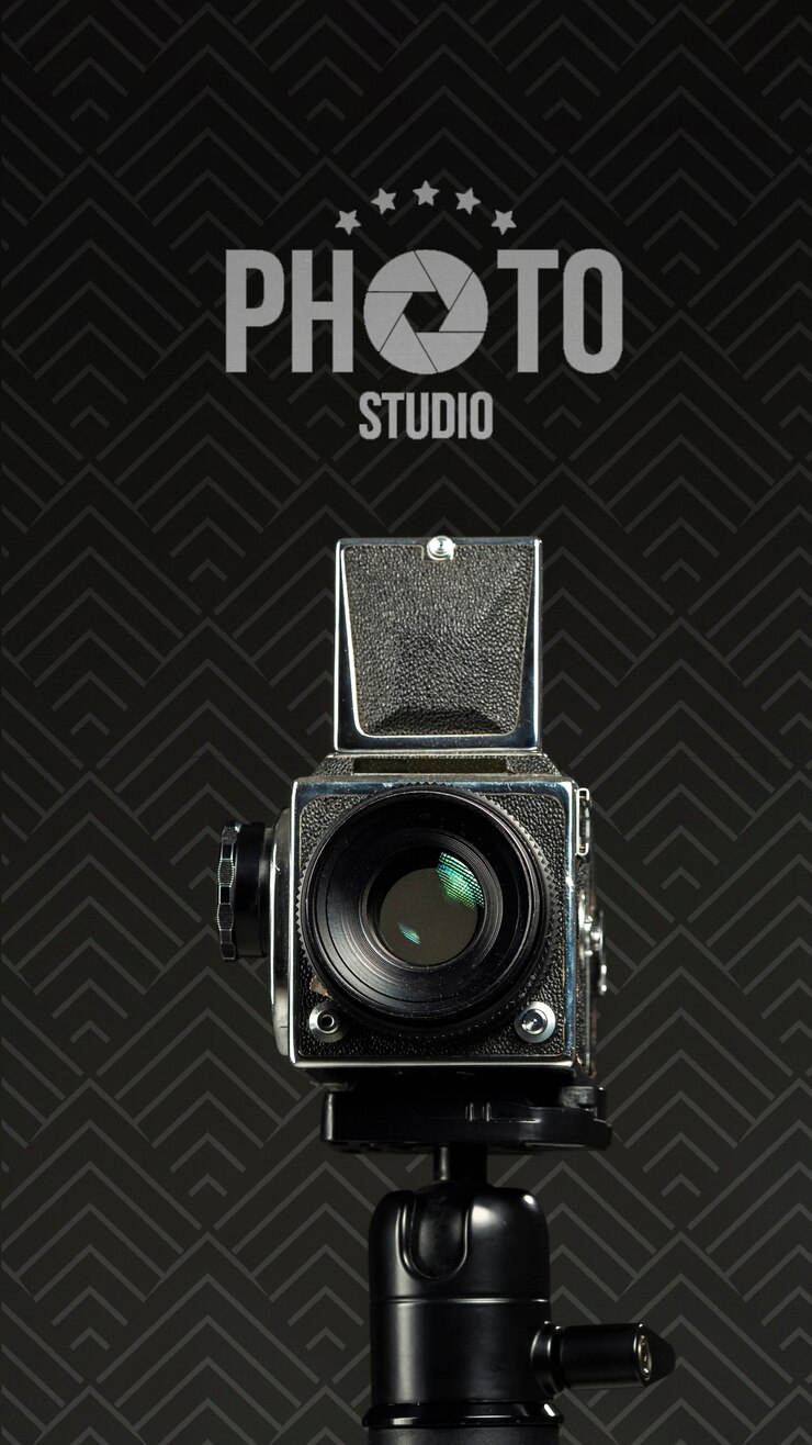 PSD vista frontale della fotocamera per studio fotografico