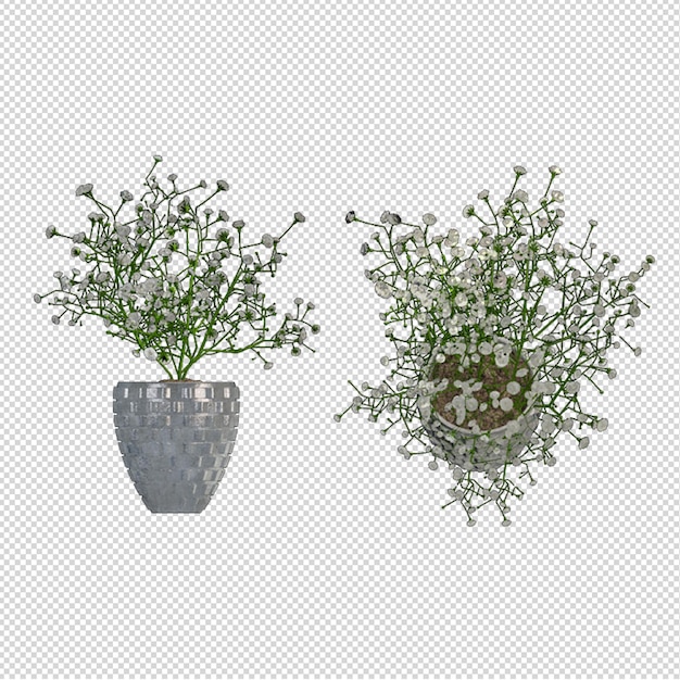 Vista frontale della pianta in vaso nella rappresentazione 3d