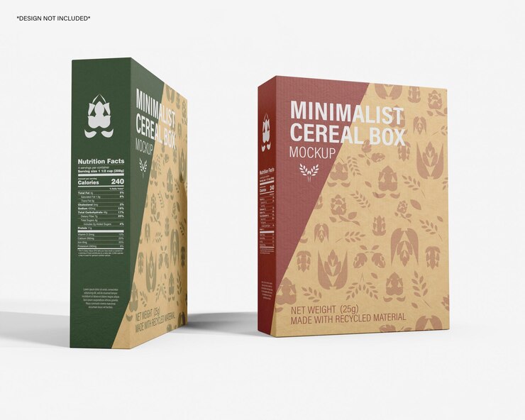 PSD vista frontale della scatola di cereali in cartone riciclato minimalista psd
