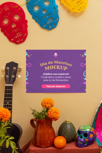 PSD vista de la guirlanda de los muertos en una pared