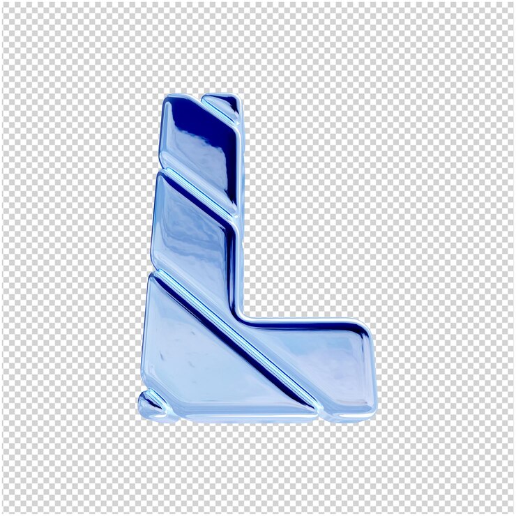 PSD vista inferior de letras hechas de hielo azul. 3d letra l
