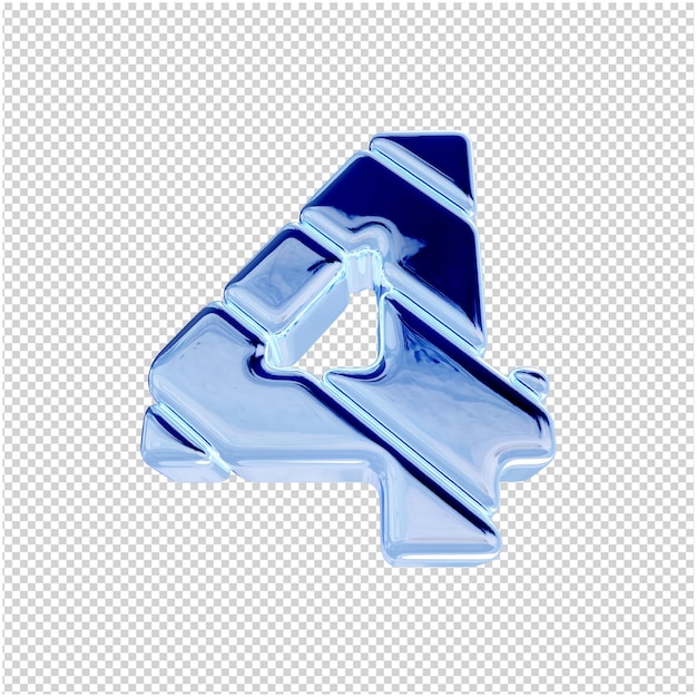 PSD vista inferior de números de hielo azul. 3d número 4