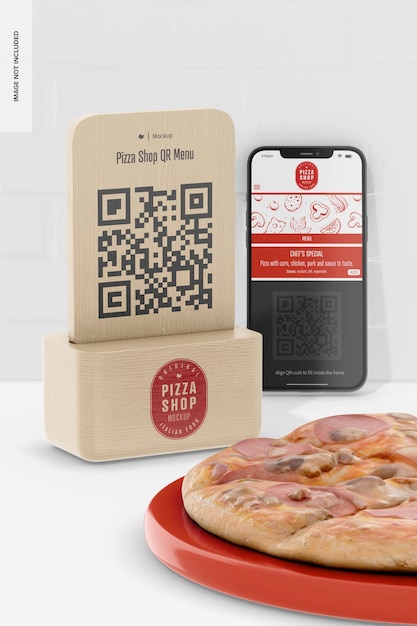 PSD vista izquierda de maqueta de menú qr de pizzería