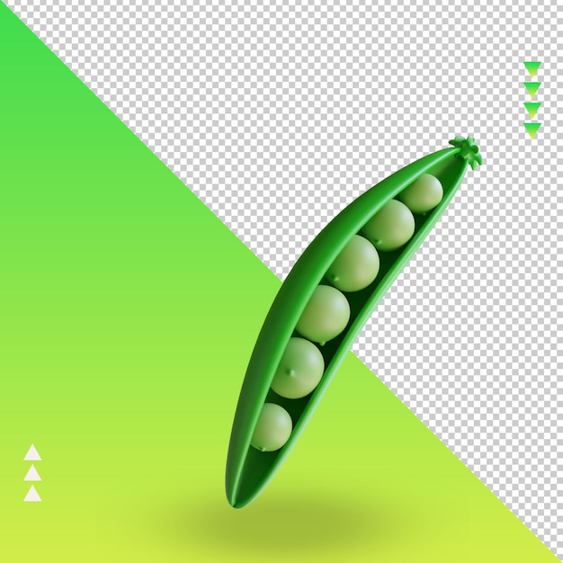 PSD vista izquierda de renderizado de guisantes verdes vegetales 3d