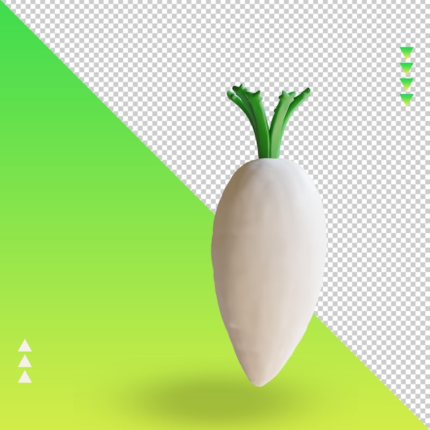 Vista izquierda de renderizado de rábano vegetal 3d