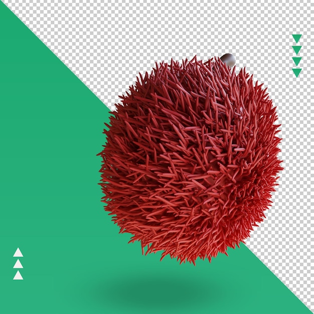 PSD vista izquierda de renderizado de rambután de frutas 3d