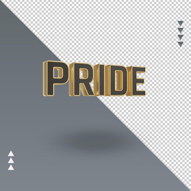 Vista izquierda de renderizado de texto en oro negro 3d pride