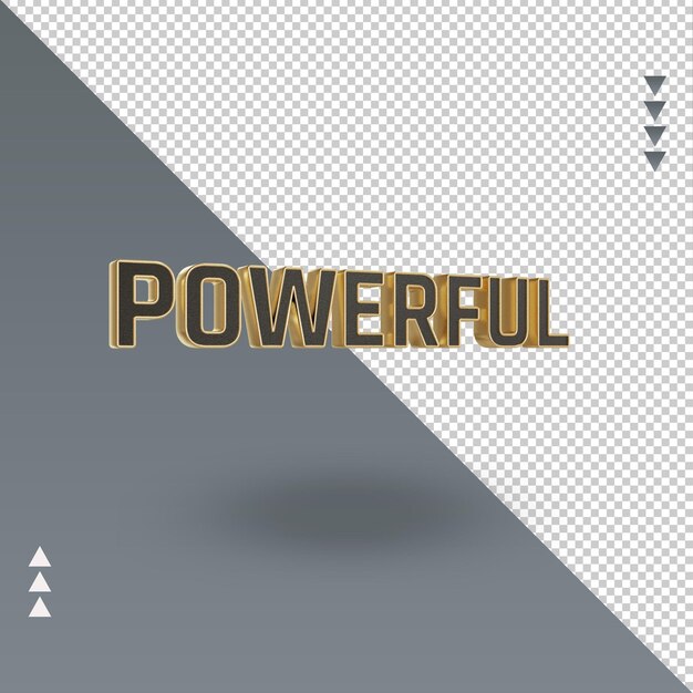 Vista izquierda de renderizado de texto en oro negro potente 3d