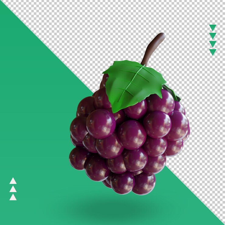 PSD vista izquierda de renderizado de uva de frutas 3d