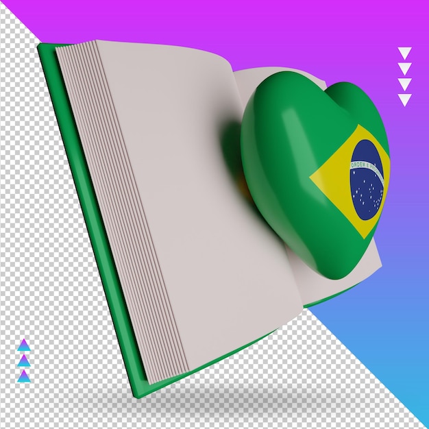 PSD vista izquierda de representación de la bandera de brasil del día mundial del libro 3d