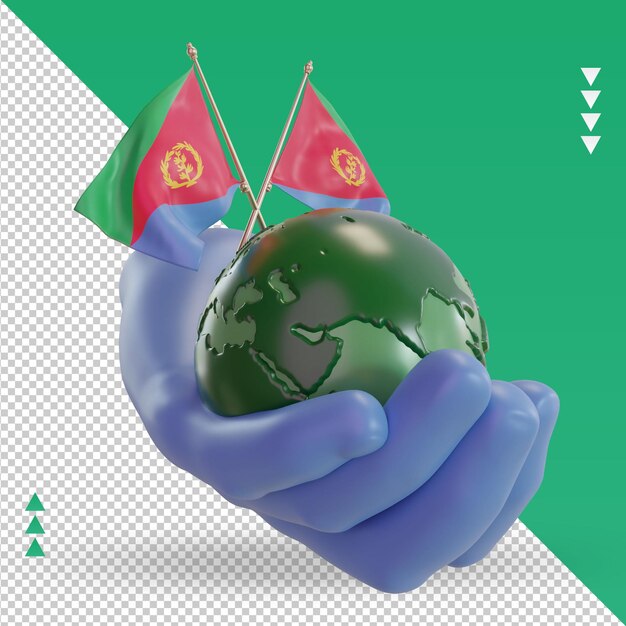 Vista izquierda de la representación de la bandera de eritrea del día mundial del medio ambiente 3d