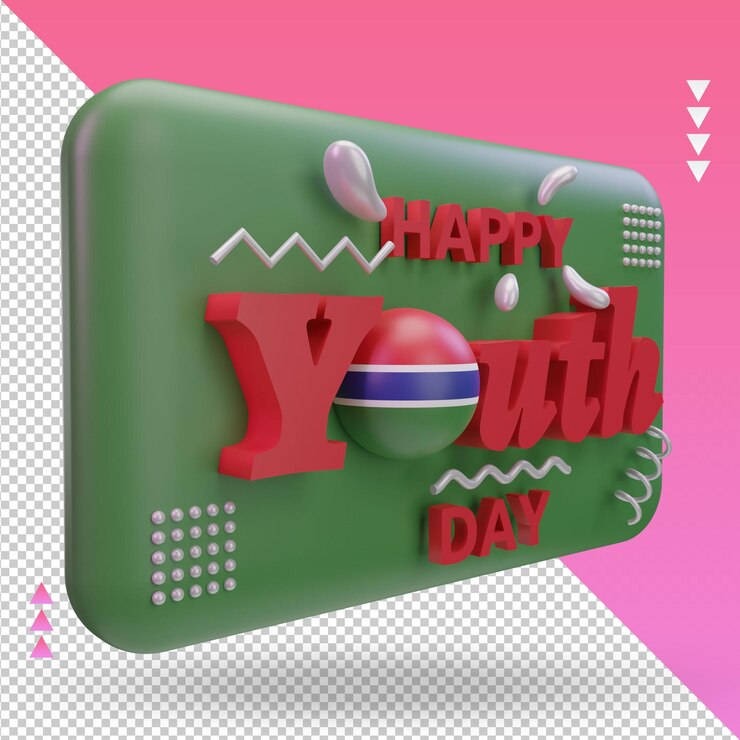 PSD vista izquierda de la representación de la bandera de gambia del día de la juventud 3d