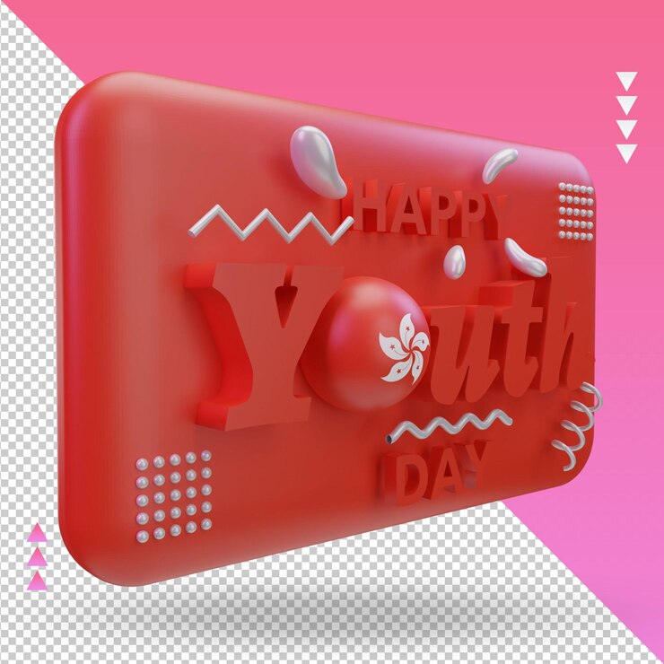 PSD vista izquierda de la representación de la bandera de hong kong del día de la juventud 3d