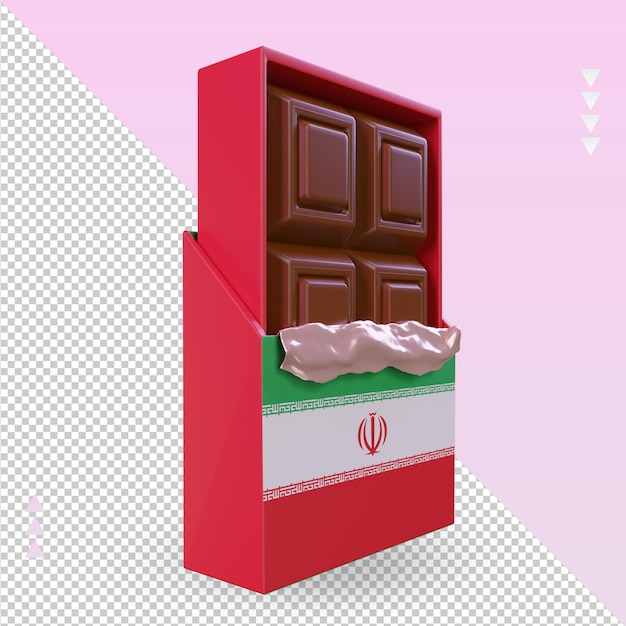 Vista izquierda de la representación de la bandera de Irán del chocolate 3d