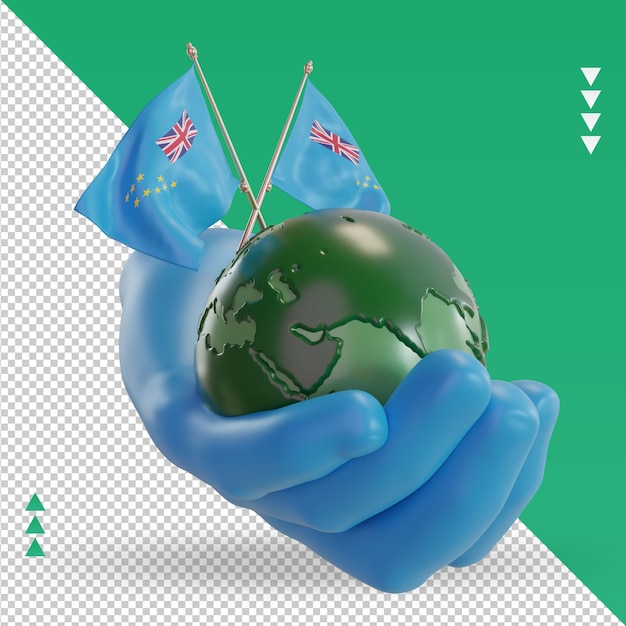 Vista izquierda de la representación de la bandera de tuvalu del día mundial del medio ambiente 3d