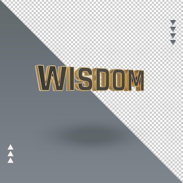 Vista izquierda de representación de texto de oro negro de sabiduría 3d