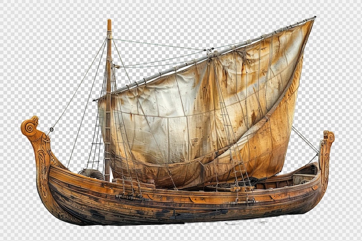 PSD vista lateral antiguo velero romano aislado en fondo transparente generativo ai