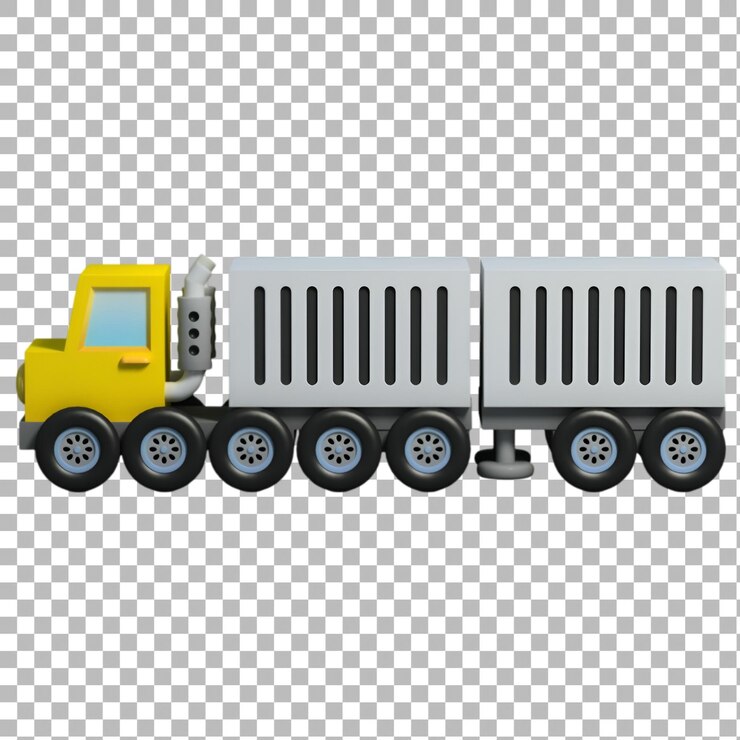 PSD una vista lateral de un camión amarillo al estilo de dibujos animados que transporta dos grandes contenedores perfecto para el transporte logístico y proyectos relacionados con la carga
