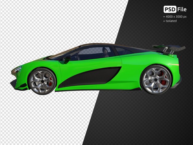 Vista lateral del coche deportivo moderno verde aislado render 3d