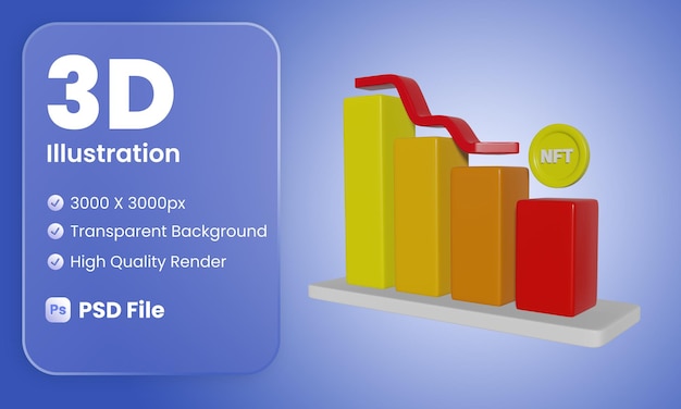 PSD vista lateral da ilustração do gráfico nft 3d