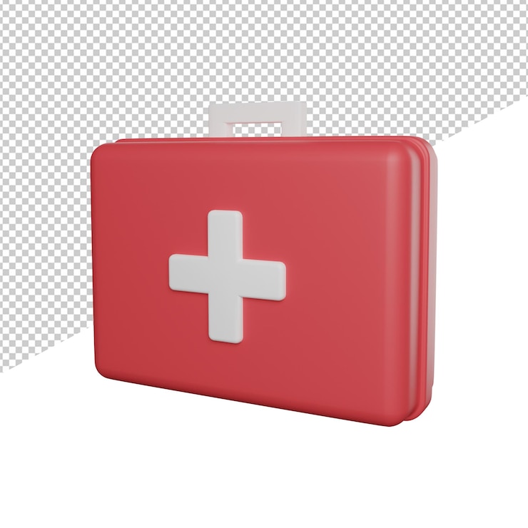 PSD vista lateral da mala médica 3d renderização ilustração fundo transparente