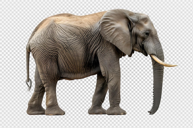 Vista lateral do elefante isolada em fundo transparente generativo ai.
